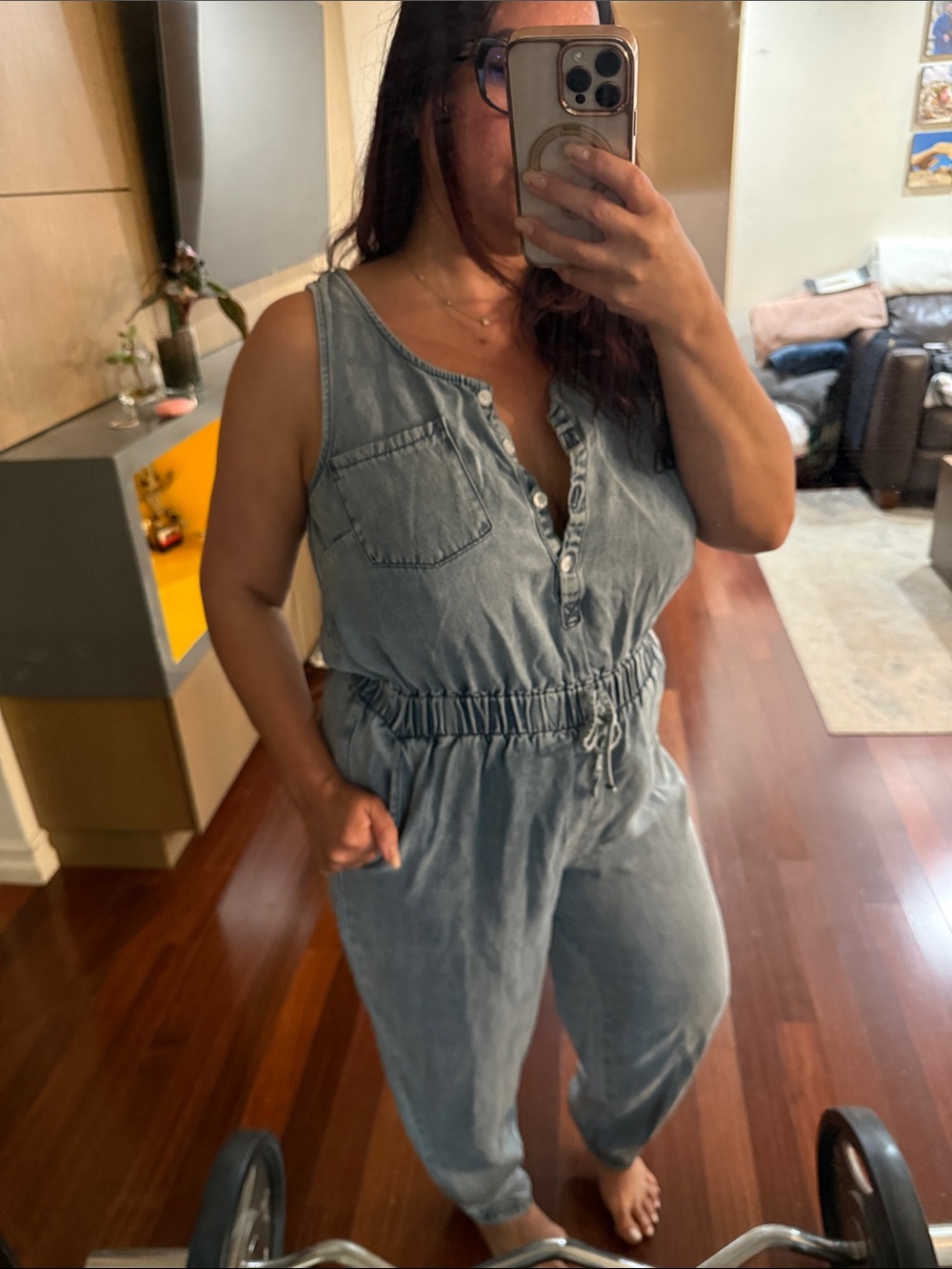 Light Blue Denim Jumpsuit for Women - Casual Sleeveless Jeans Jumpsuit